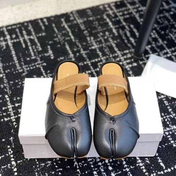 Maison Margiela Tabi Ballet Flats Black Size 39 US 9 w/ Elastic Band Japan - Picture 1 of 9